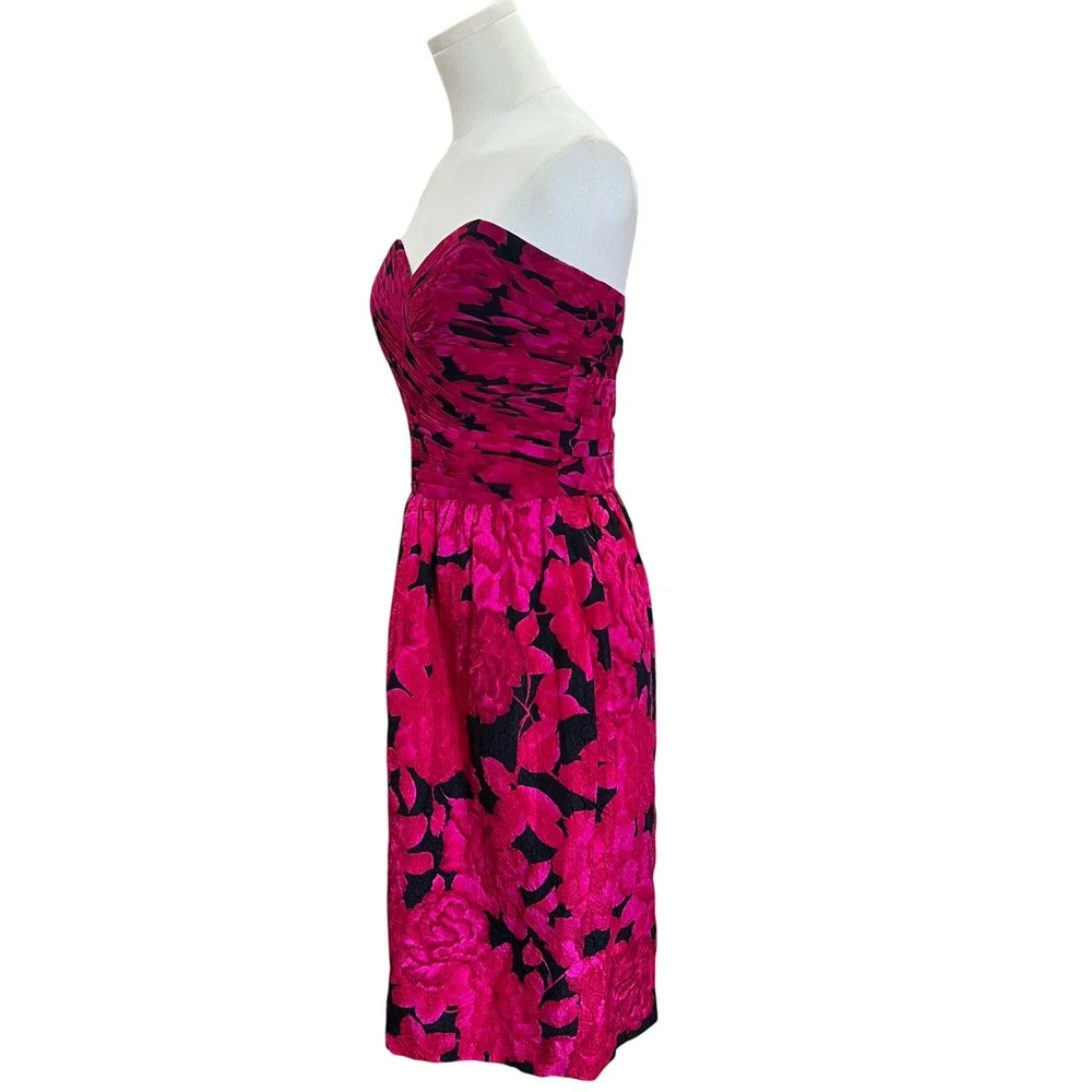 Vintage Rickie Freeman Teri Jon Silk Brocade Strapless Dress Set Fuchsia Black 6